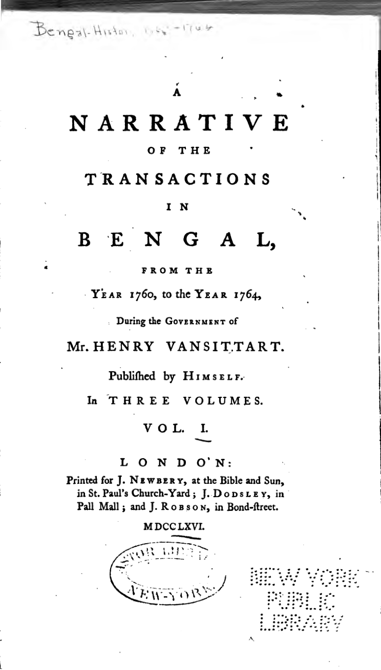 A Narrative of the Transactions in Bengal, During the Soobahdaries of Azeem Us Shan, Jaffer Khan, Shuja Khan, Sirafraz Khan, and Alyvirdy Khan