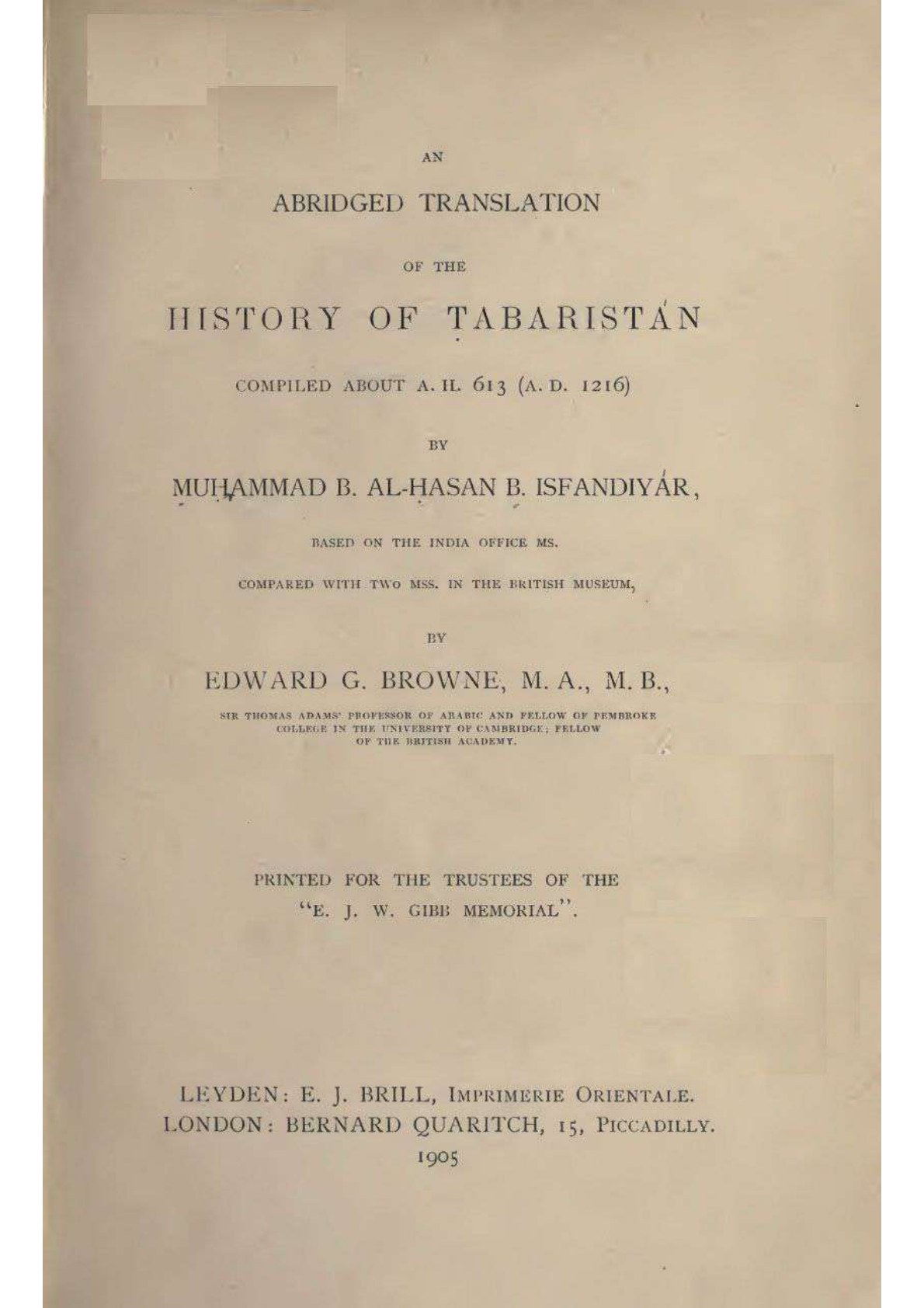 An Abridged Translation of the History of Tabaristan