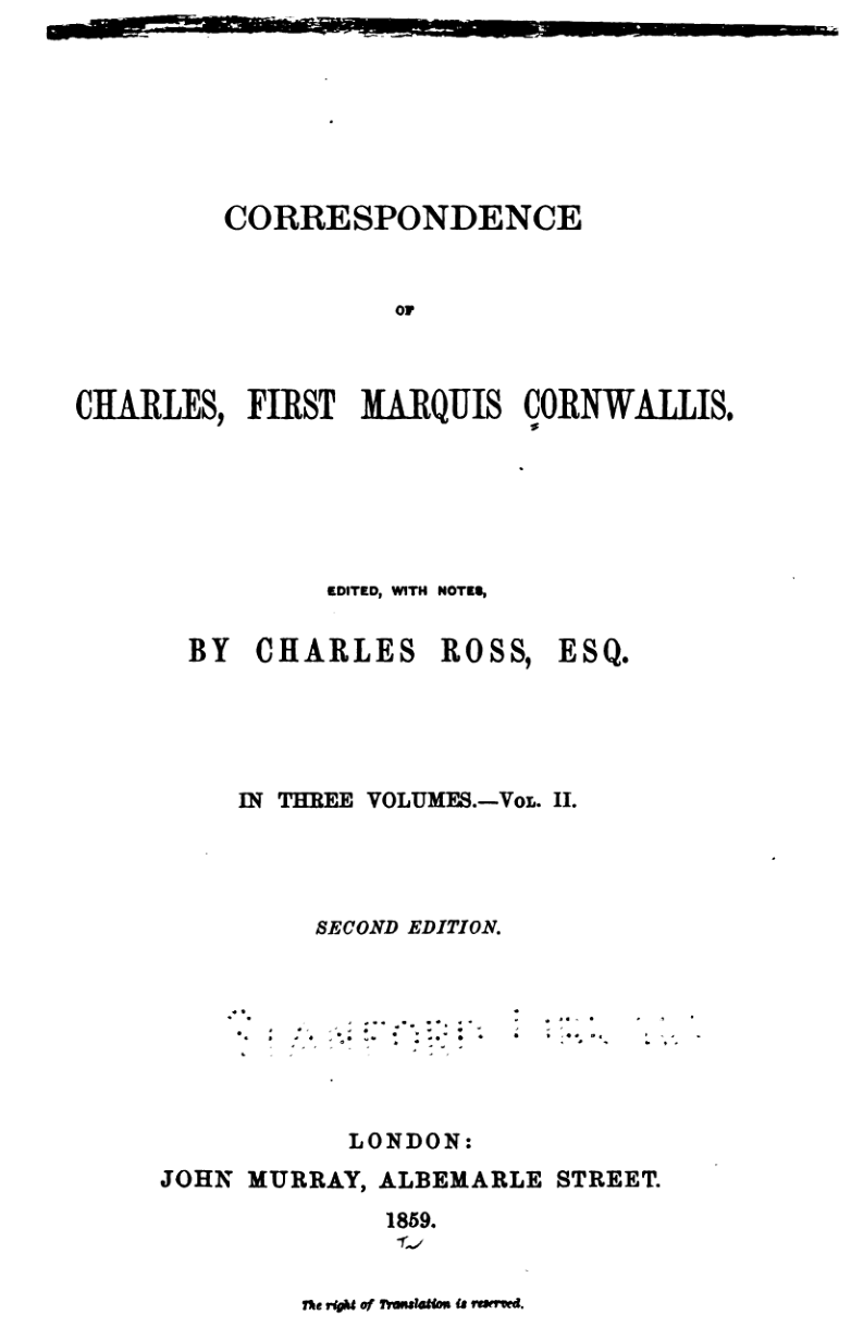 Correspondence of Charles First Marquis Cornwallis - Vol 2
