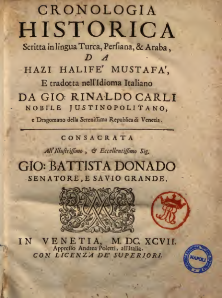 Cronologia Historica Scritta in Lingua Turca, Persiana, & Araba