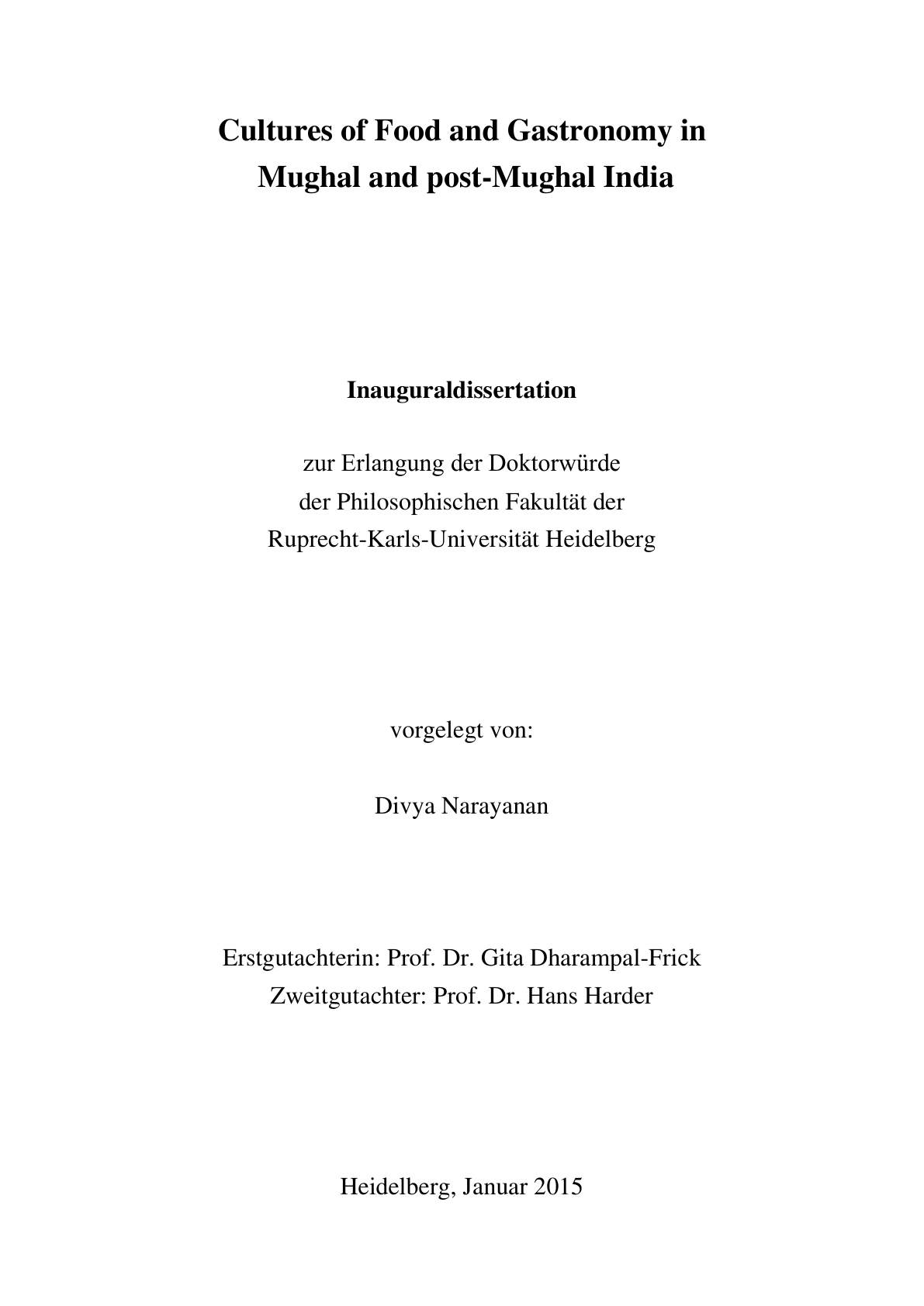 Cultures of Food and Gastronomy in
Mughal and post-Mughal India