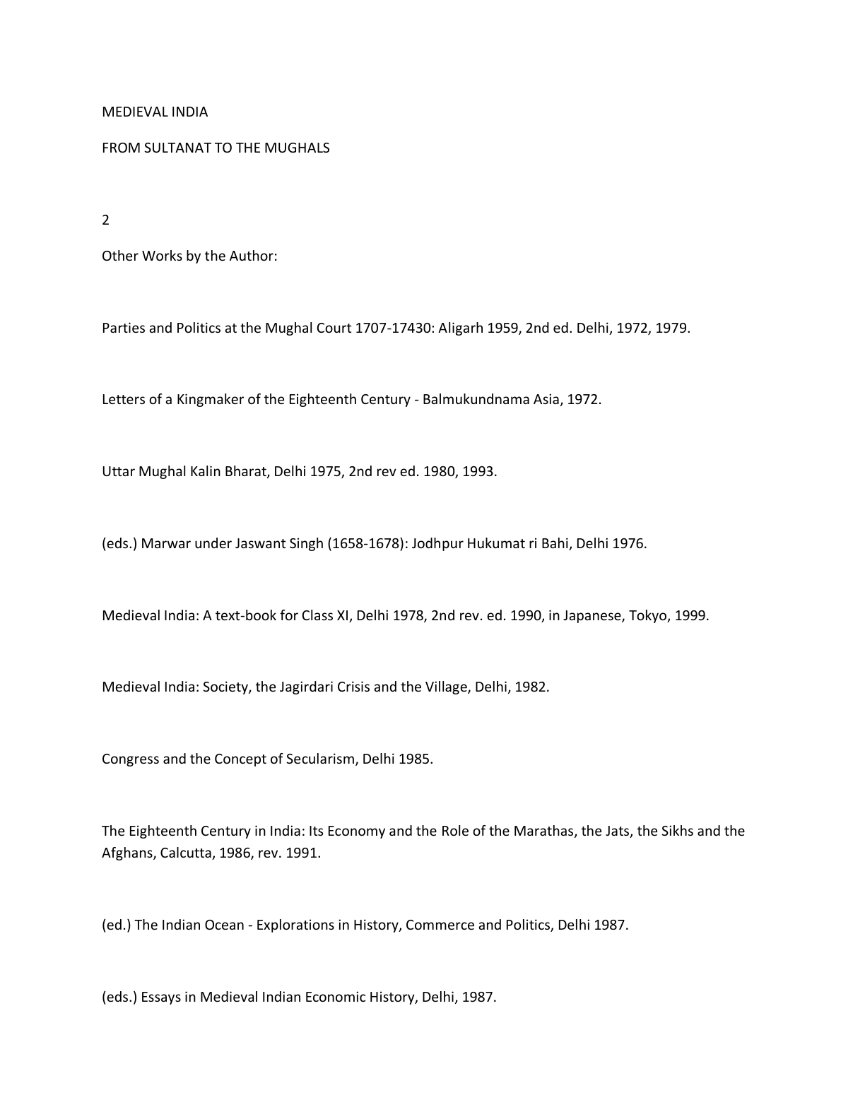 FROM SULTANAT TO THE MUGHALS