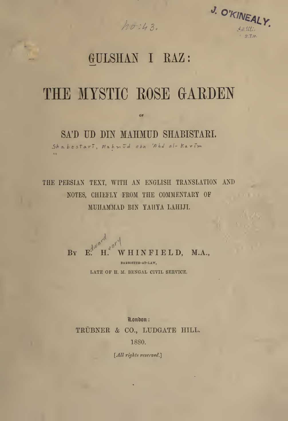 Gulshan-i-raz: the mystic rose