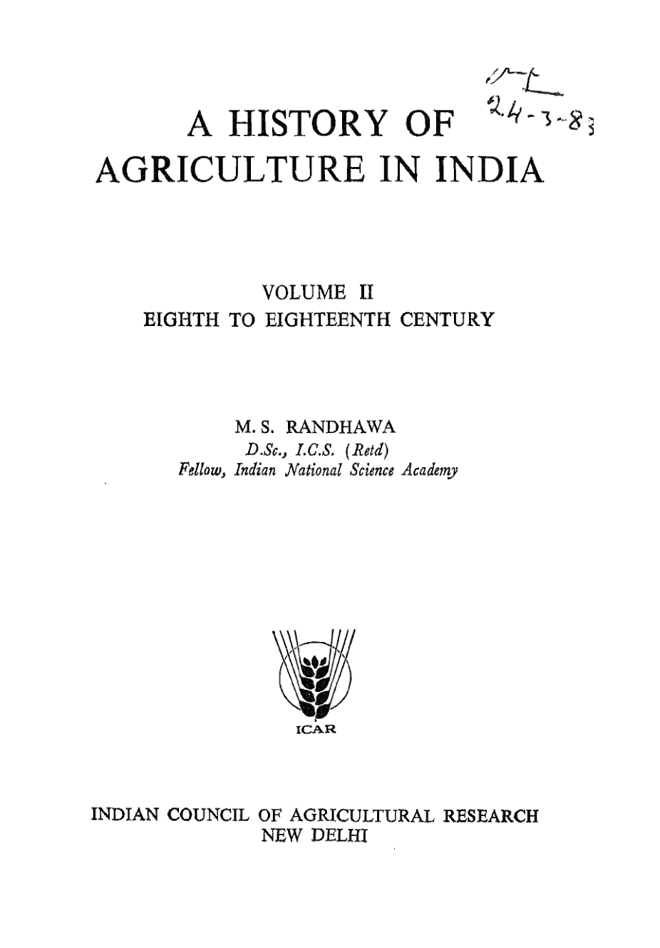 History Agriculture India Vol 2