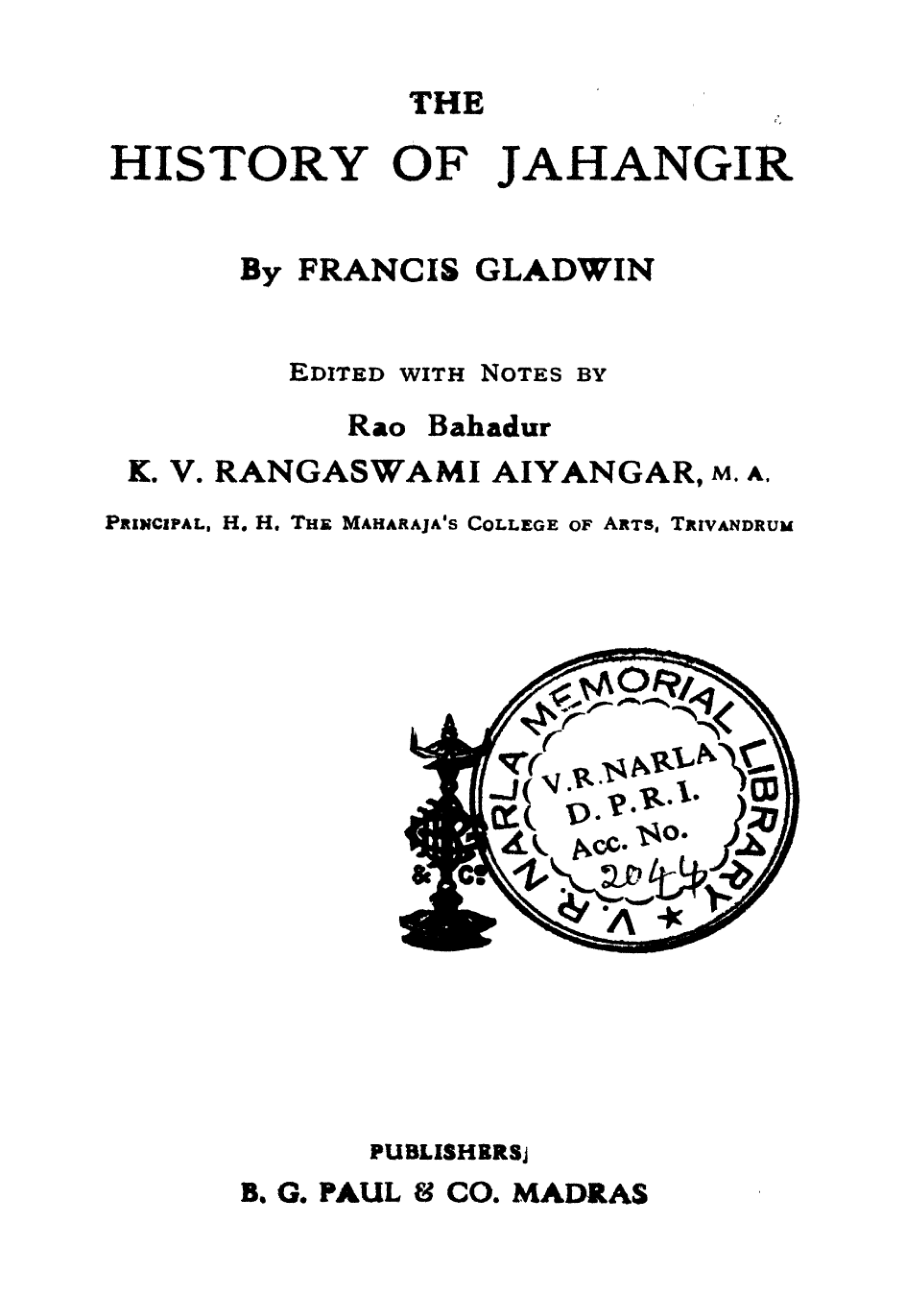 History of Jahangir By Francis Gladwin
