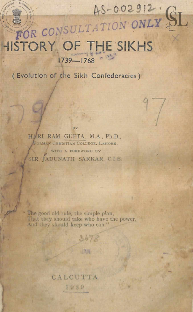 History of the Sikhs 1739-1768 (Evolution of the Sikh Confederacies)