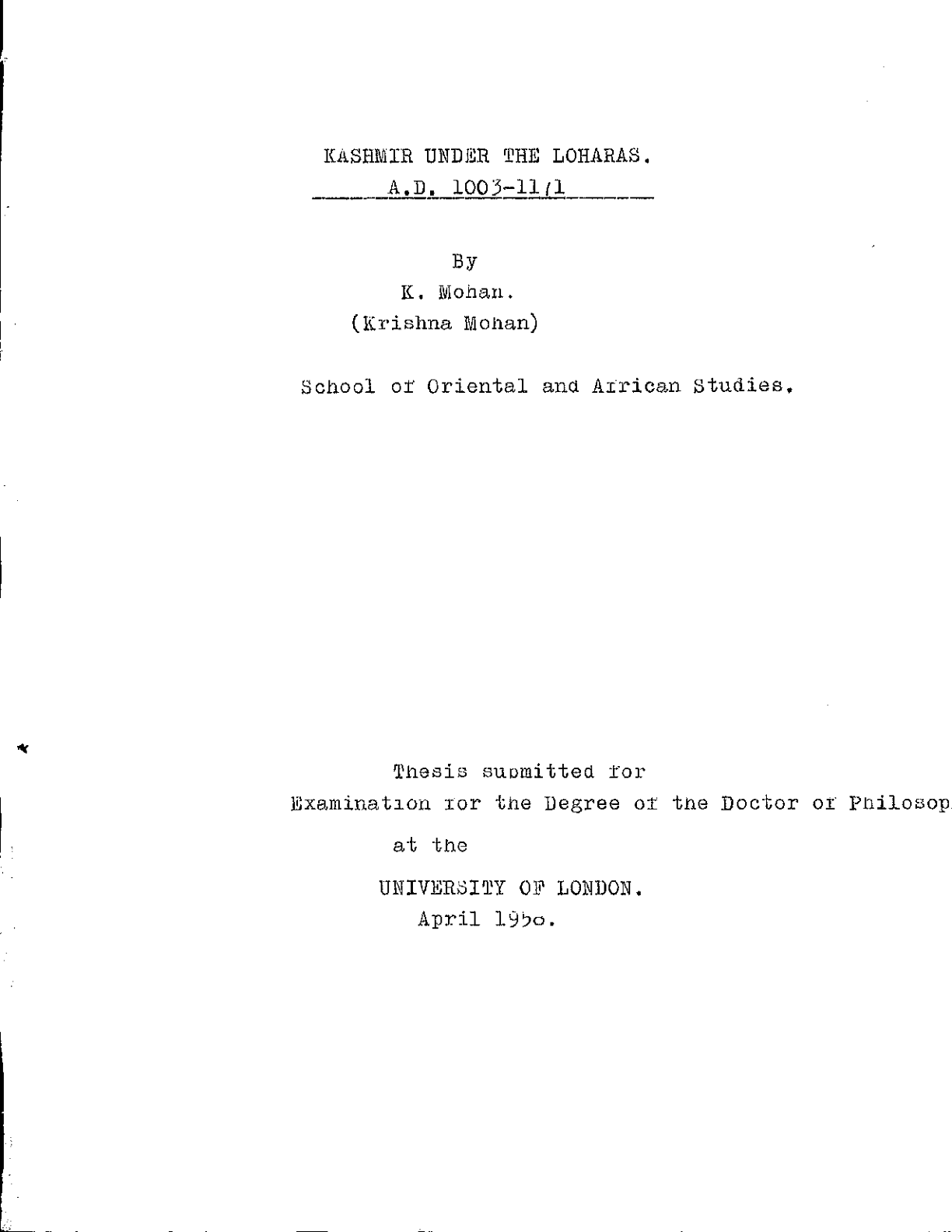 Kashmir Under The Loharas