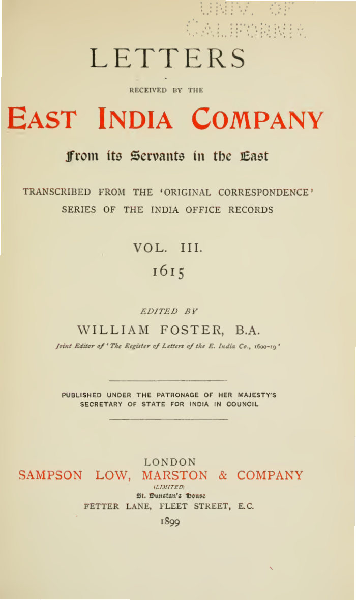 Letters received...Vol 3 By The East India Company from its servants in the East
