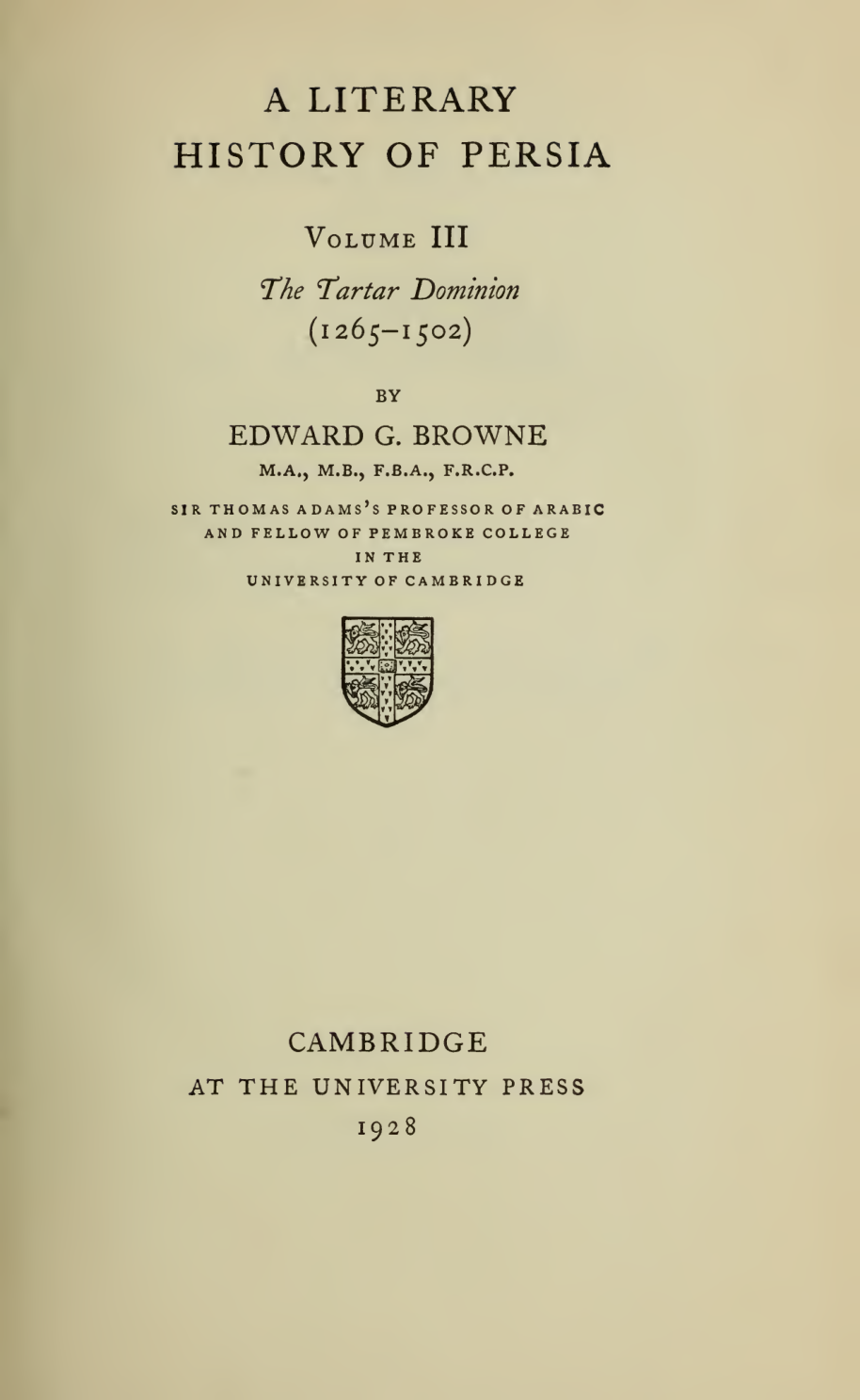 Literary History of Persia Vol 3