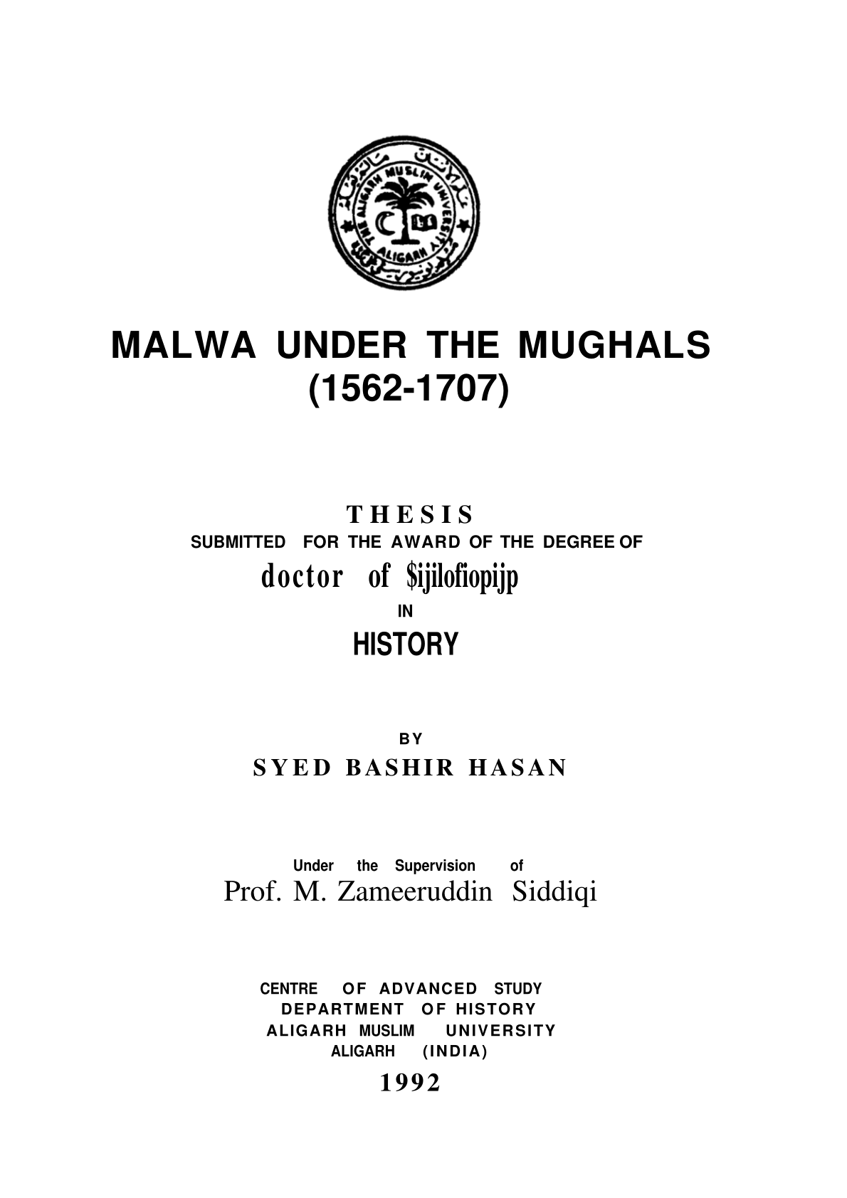 Malwa Under The Mughals 1562 - 1707
