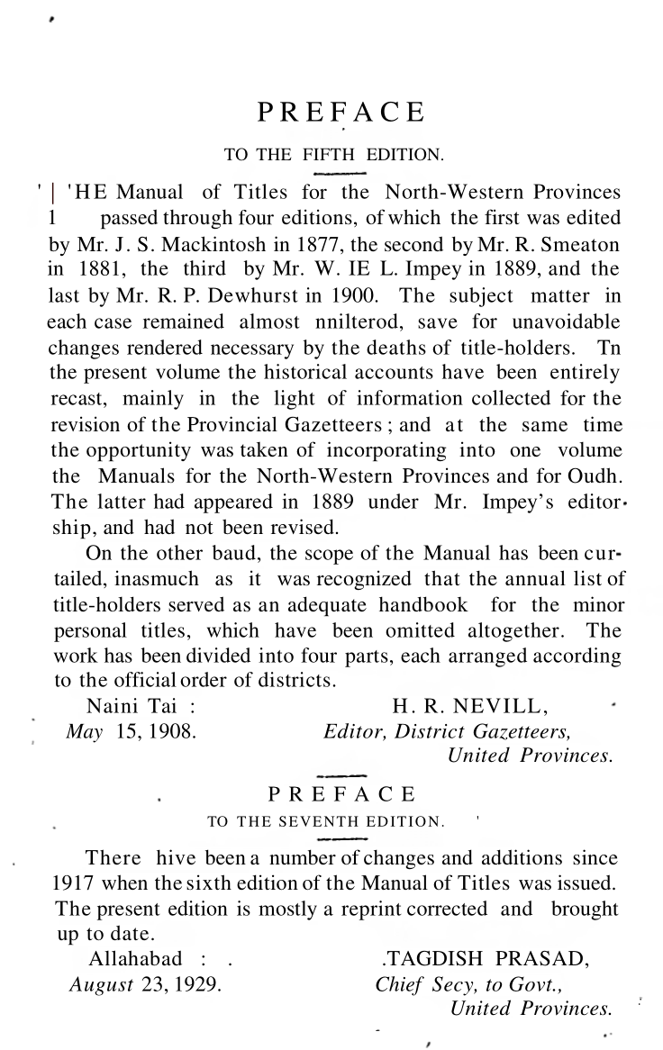 Manual Of Titles United Provinces Of Agra Amp Oudh