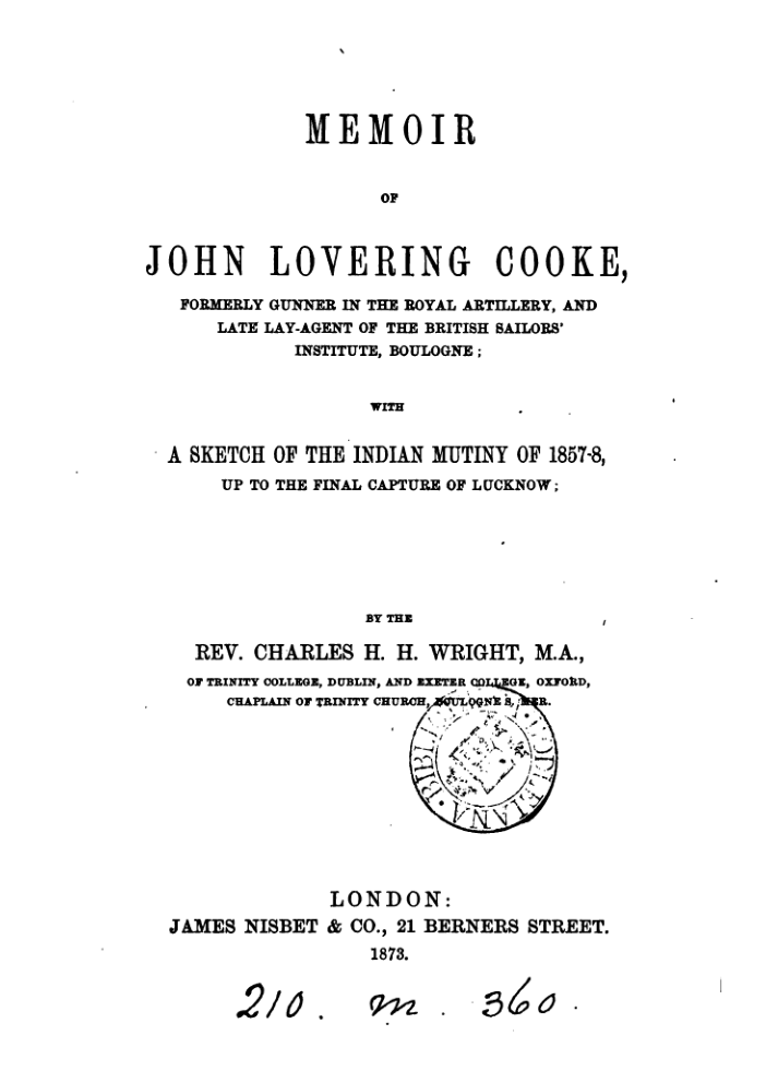 Memoir John Lovering Cooke