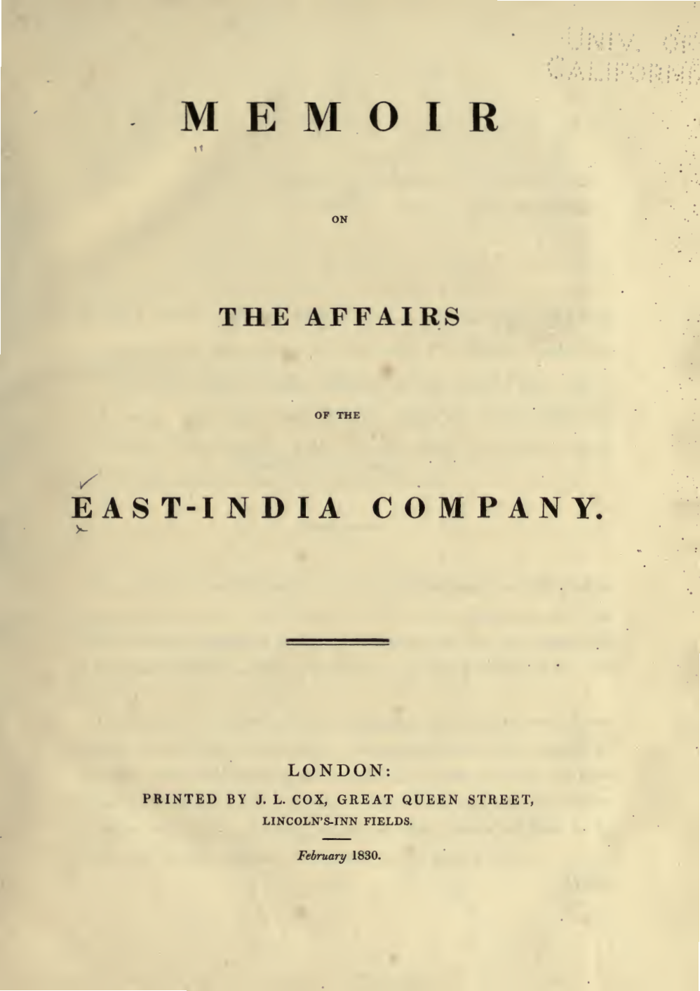 Memoir on the affairs of the East-India Company