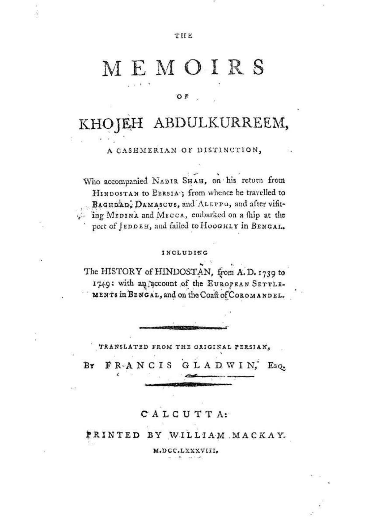 Memoirs Of Khojeh Abdul kurreem
