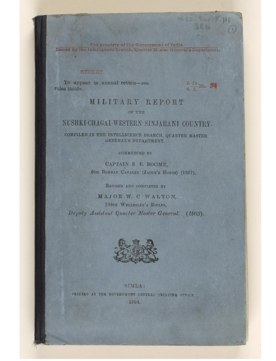 Military Report of the Nushki-Chagai-Western Sinjarani Country
