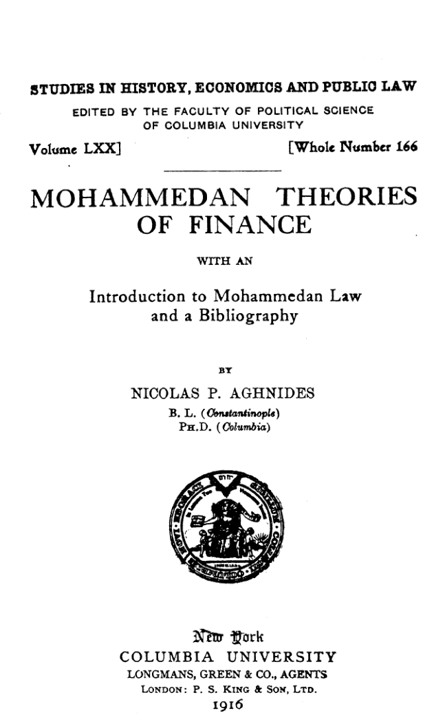 Mohammedan Theories of Finance