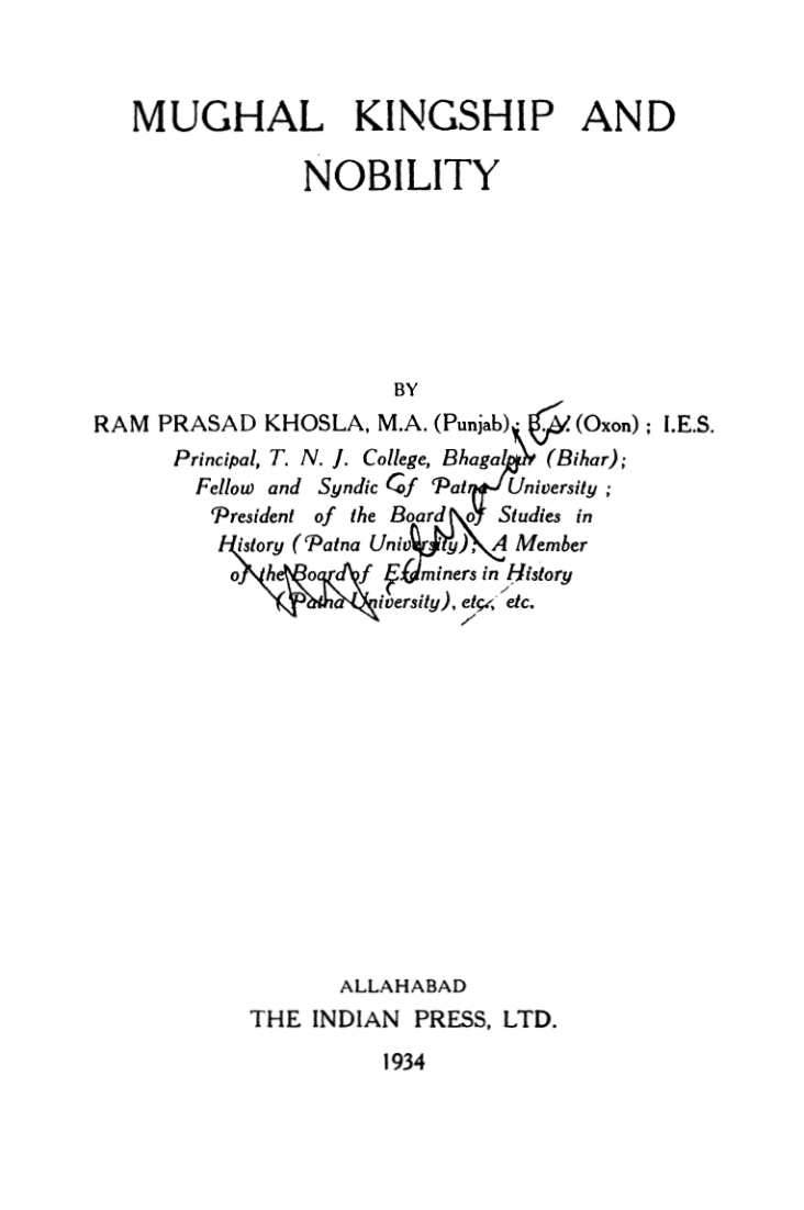 Mughal Kingship And Nobility (1934)