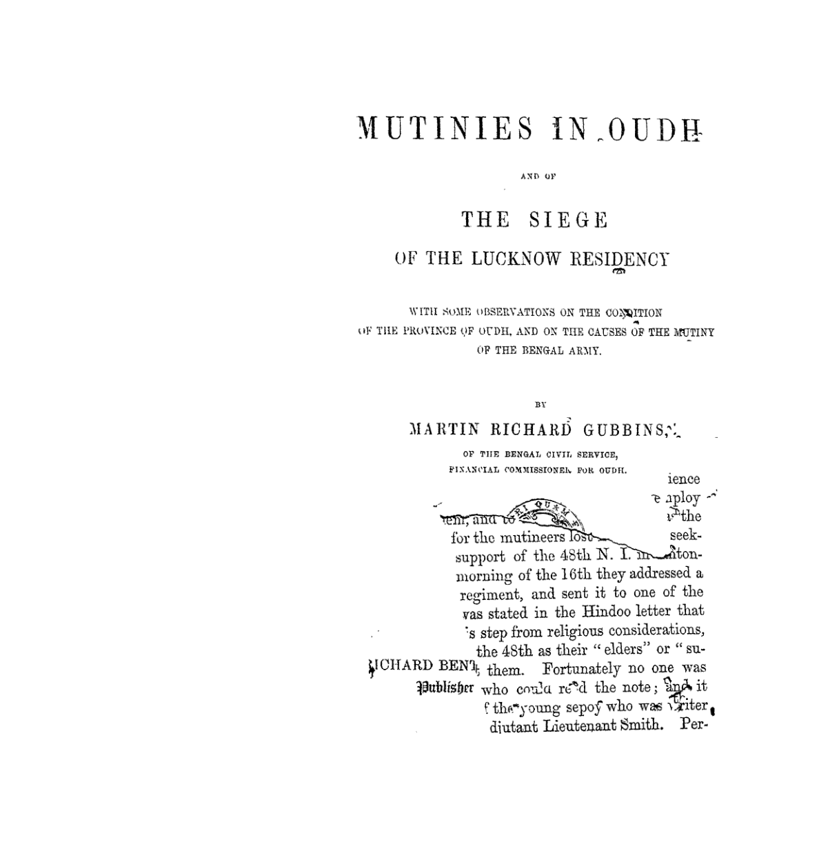 Mutinies In Oudh And Of The Siege Of The Lucknow Residency
