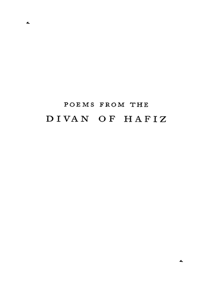 Poems From The Divan Of Hafiz