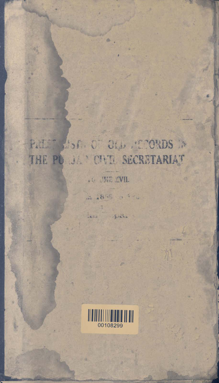Press Lists of Old Records in the Punjab Civil Secretariat - V XVII