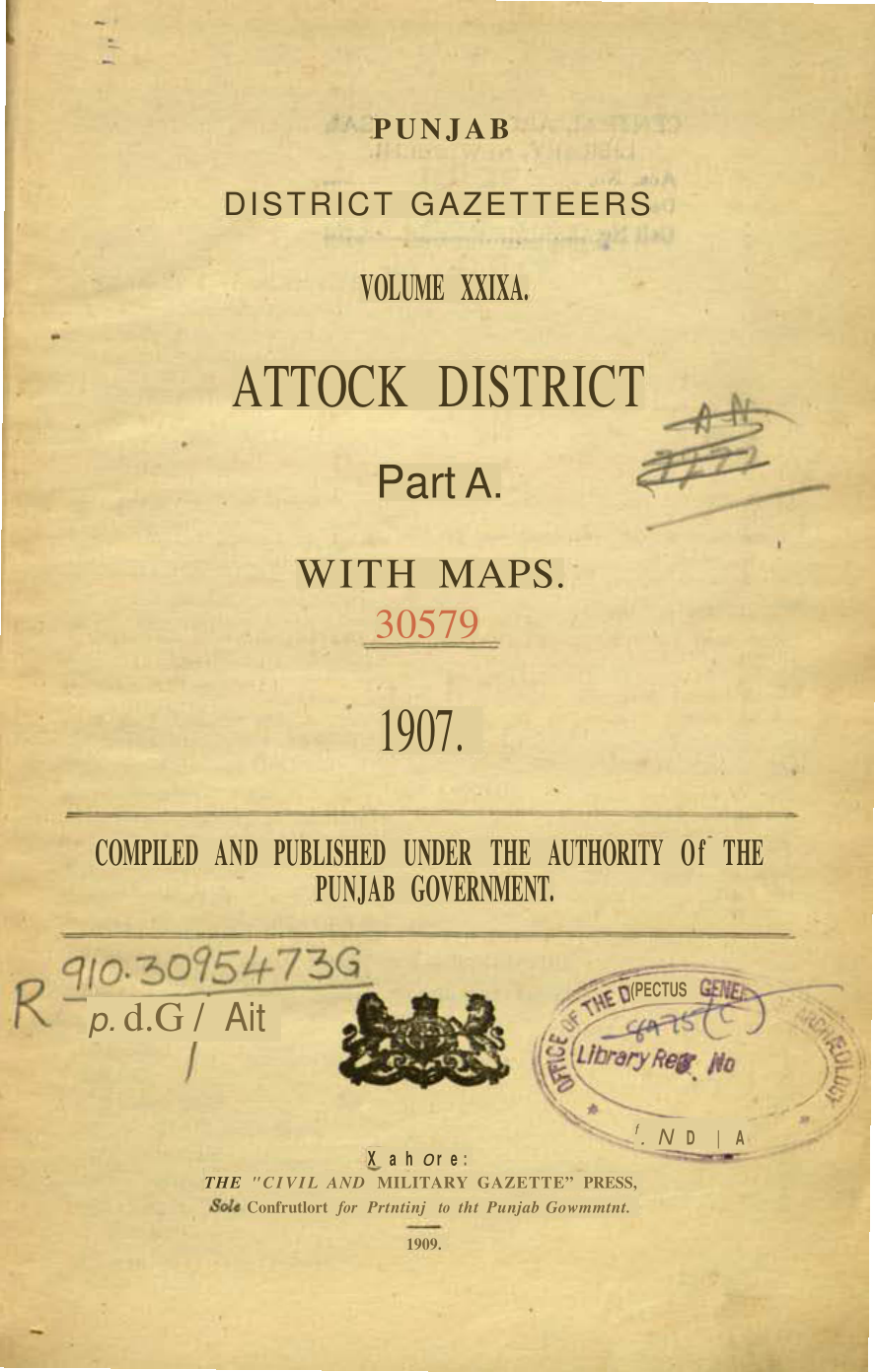 Punjab district gazetteers Attock district vol.29; pt.A