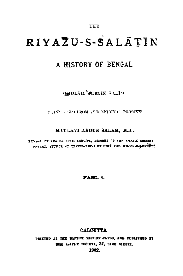 Riyazu Salatin: History Of Bengal