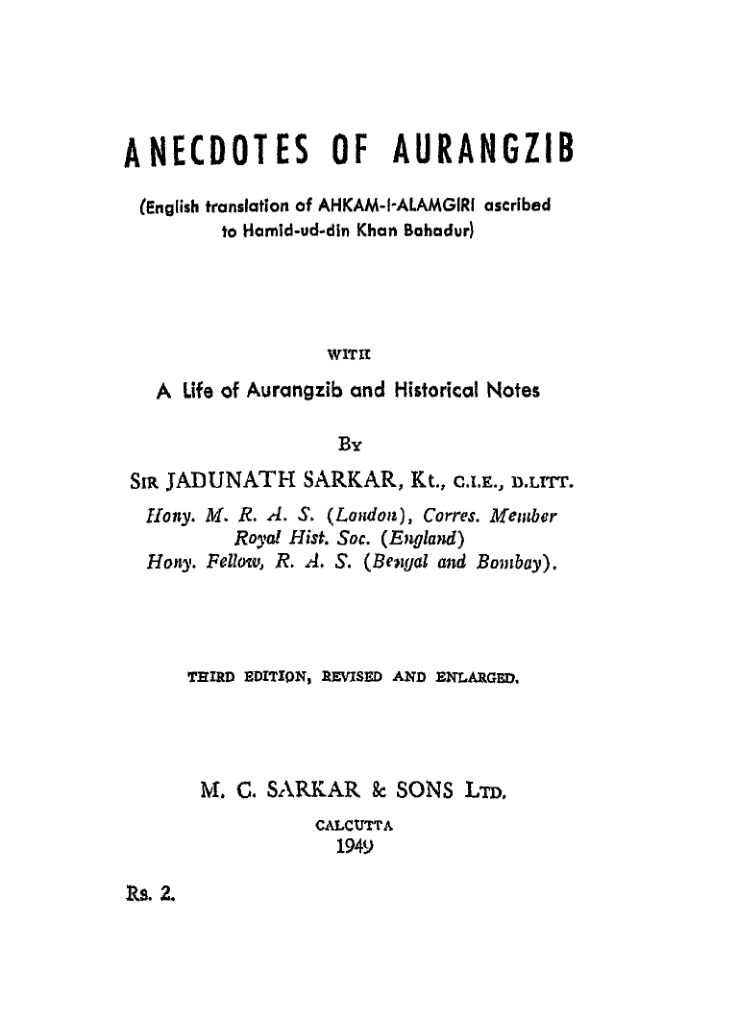 The Anecdotes of Aurangzeb