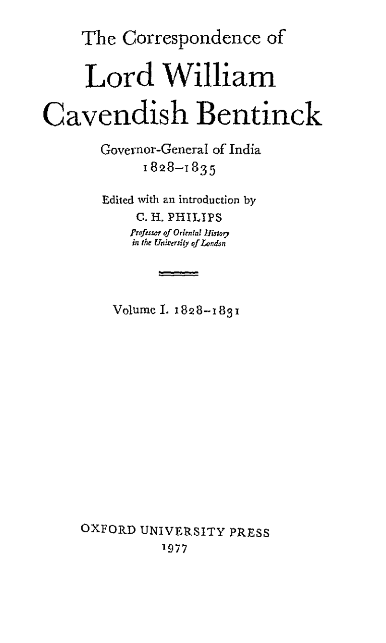 The Correspondence Of Lord William Cavendish Bentinck - Vol 1