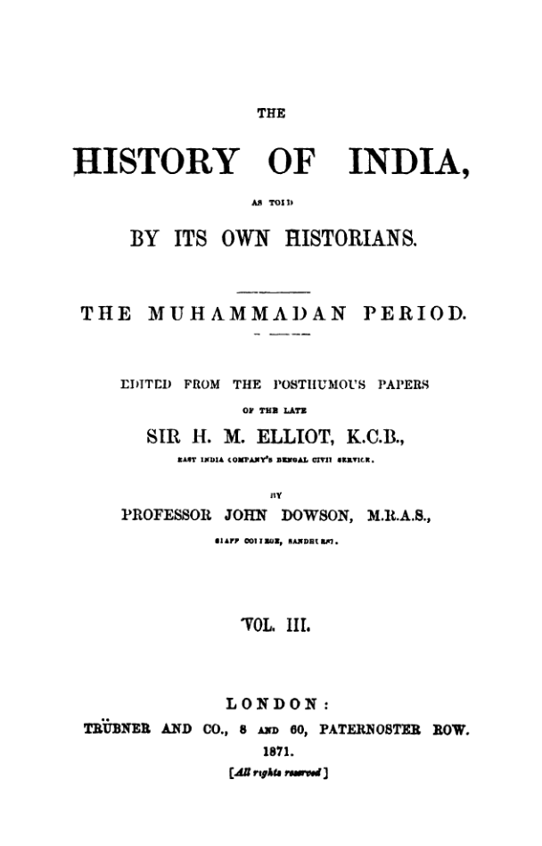 The History Of India Vol. 3: As Told By Its Own Historians