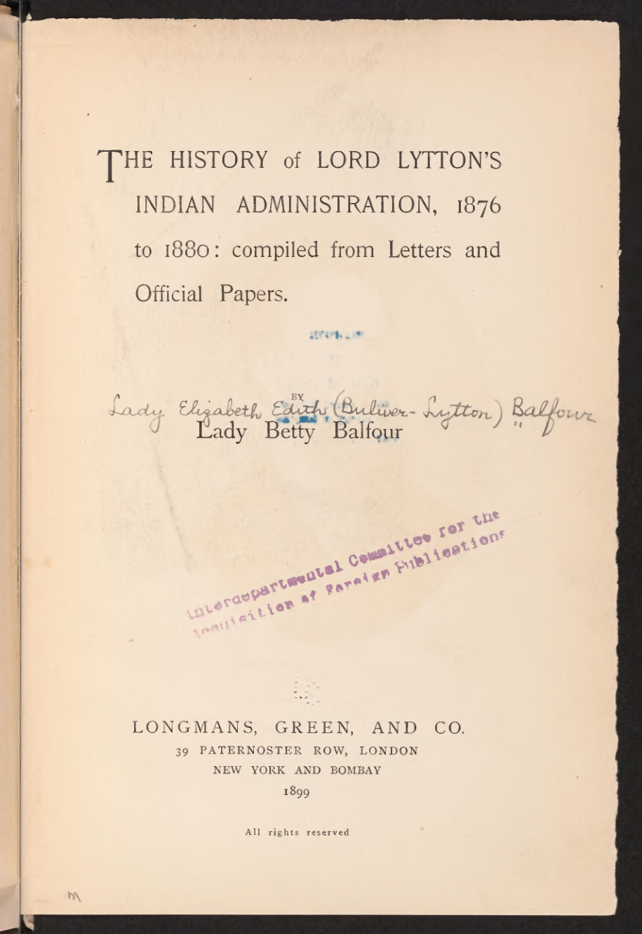 The history of Lord Lytton's Indian administration, 1876 to 1880