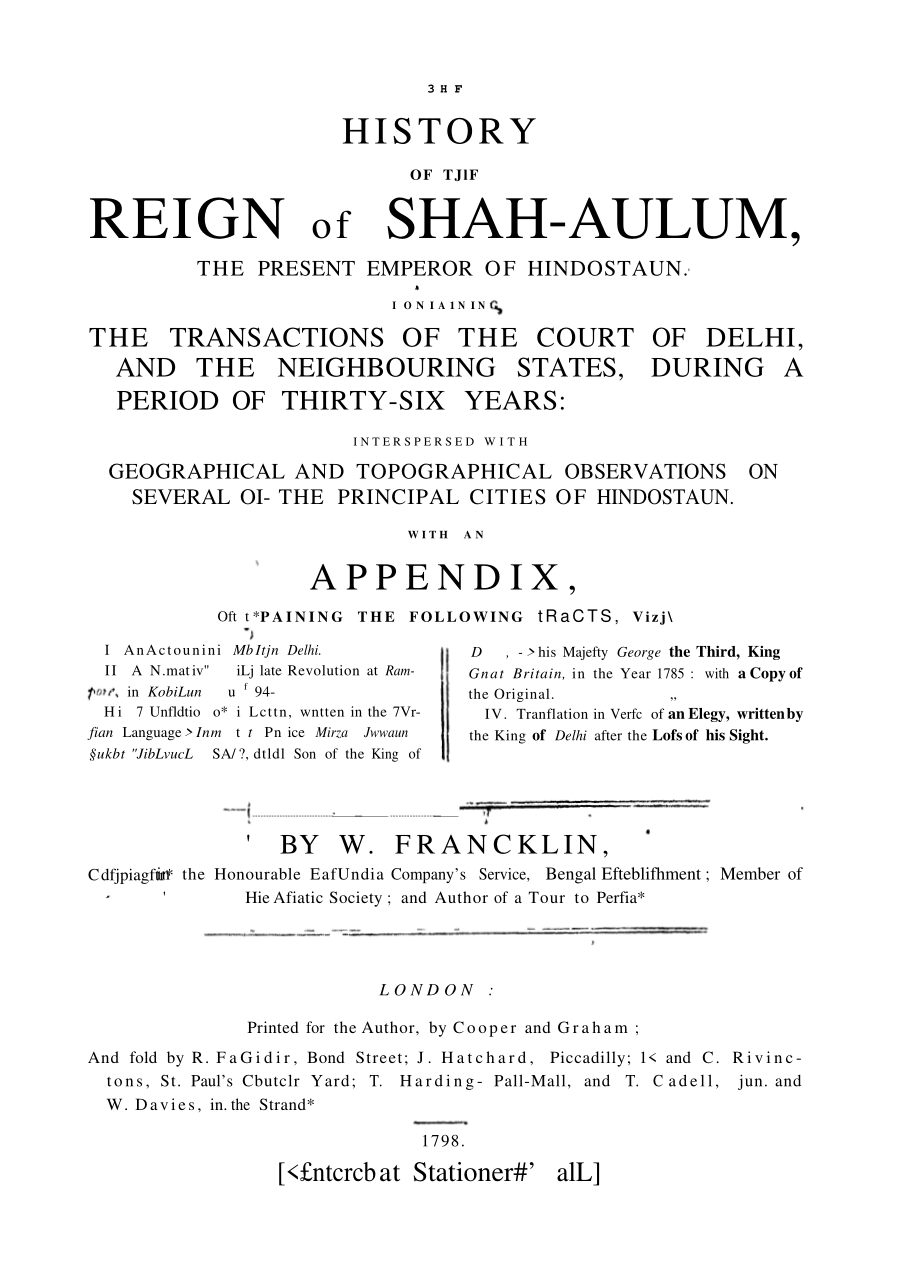 The History Of The Reign Of Shah-Alam