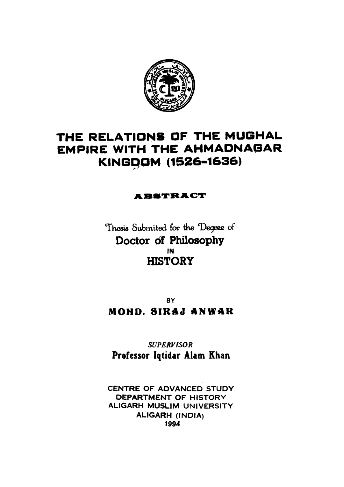 The Relations Of The Mughal Empire With The Ahmadnagar Kingdom