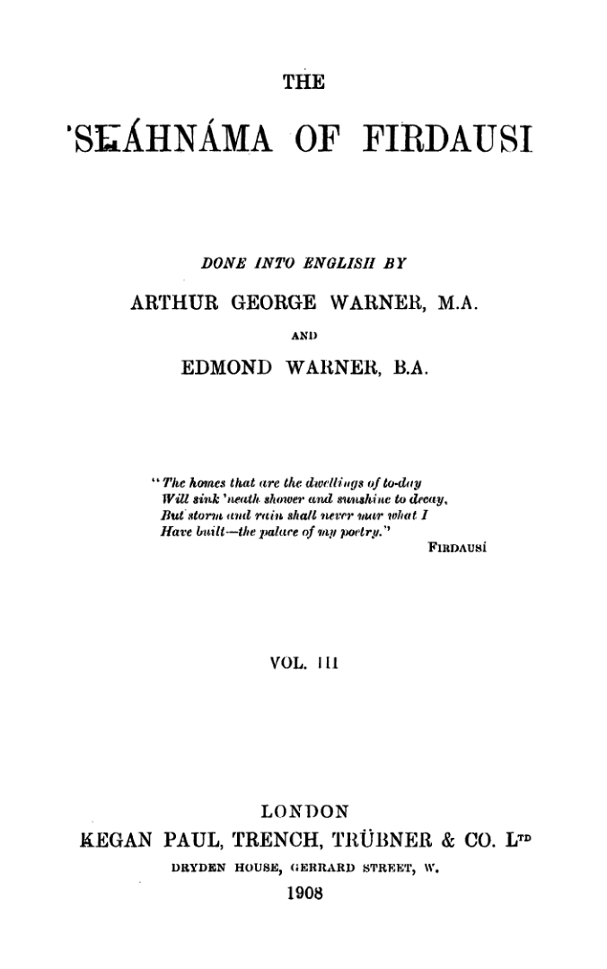 The Shahnama of Firdausi Vol 3