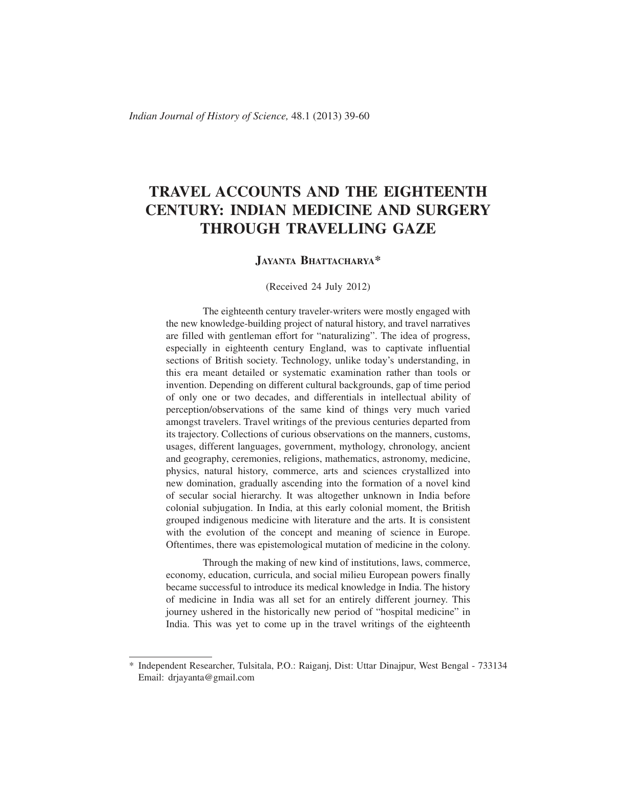 Travel Account and the Eighteenth