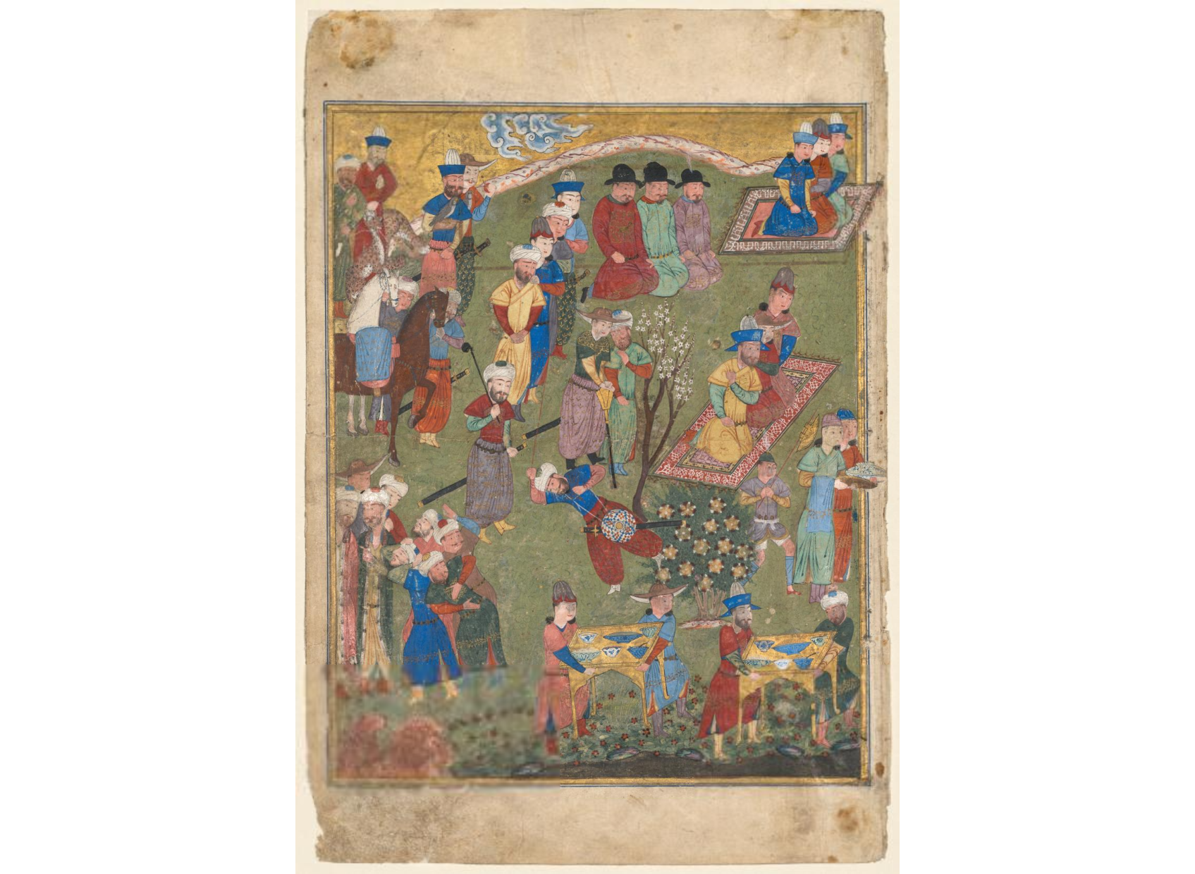 Royal Reception in a Landscape, left folio from the double frontispiece of a Shahnama (Book of Kings) of Firdausi (Persian, about 940–1019 or 1025)