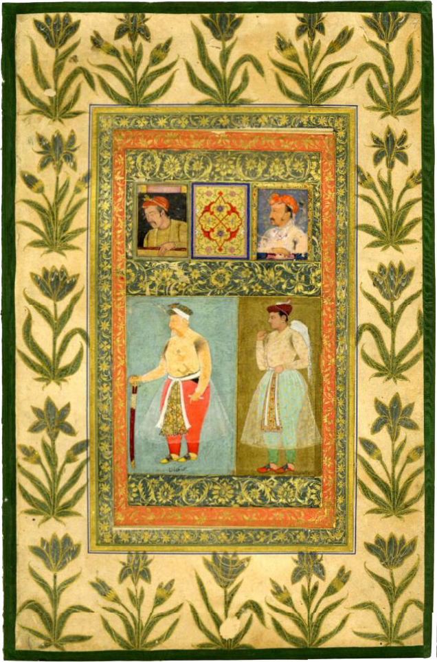 Abd ar-Rahim Khan Khanan with Emperor Akbar and Jahnghir. 1610
