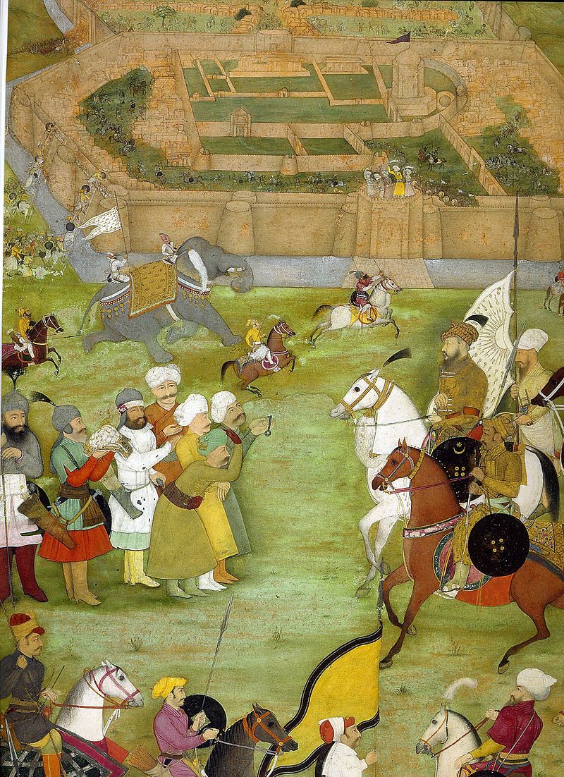 The Surrender of Kandahar, a miniature painting from the Padshahnama depicting Persians surrendering keys to the city to Kilij Khan in 1638