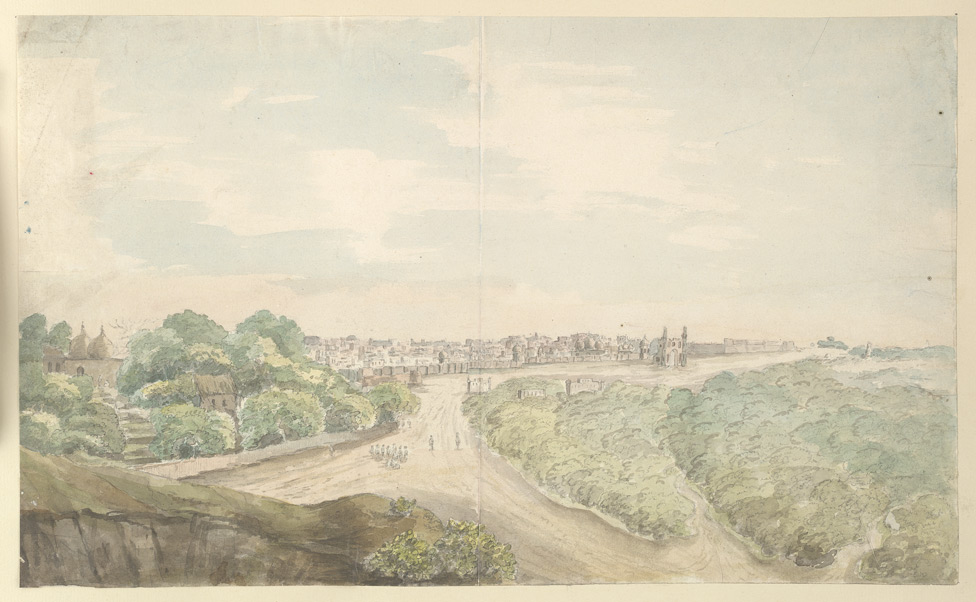f.21 'Panniput 1792. 54 miles north of Delhi in Bengal.' Landscape with city in the background.