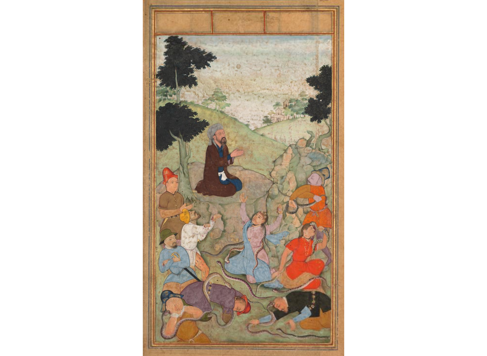 Moses praying to end the serpents’ attack on the Israelites, from a Mirror of Holiness (Mir’at al-quds) of Father Jerome Xavier