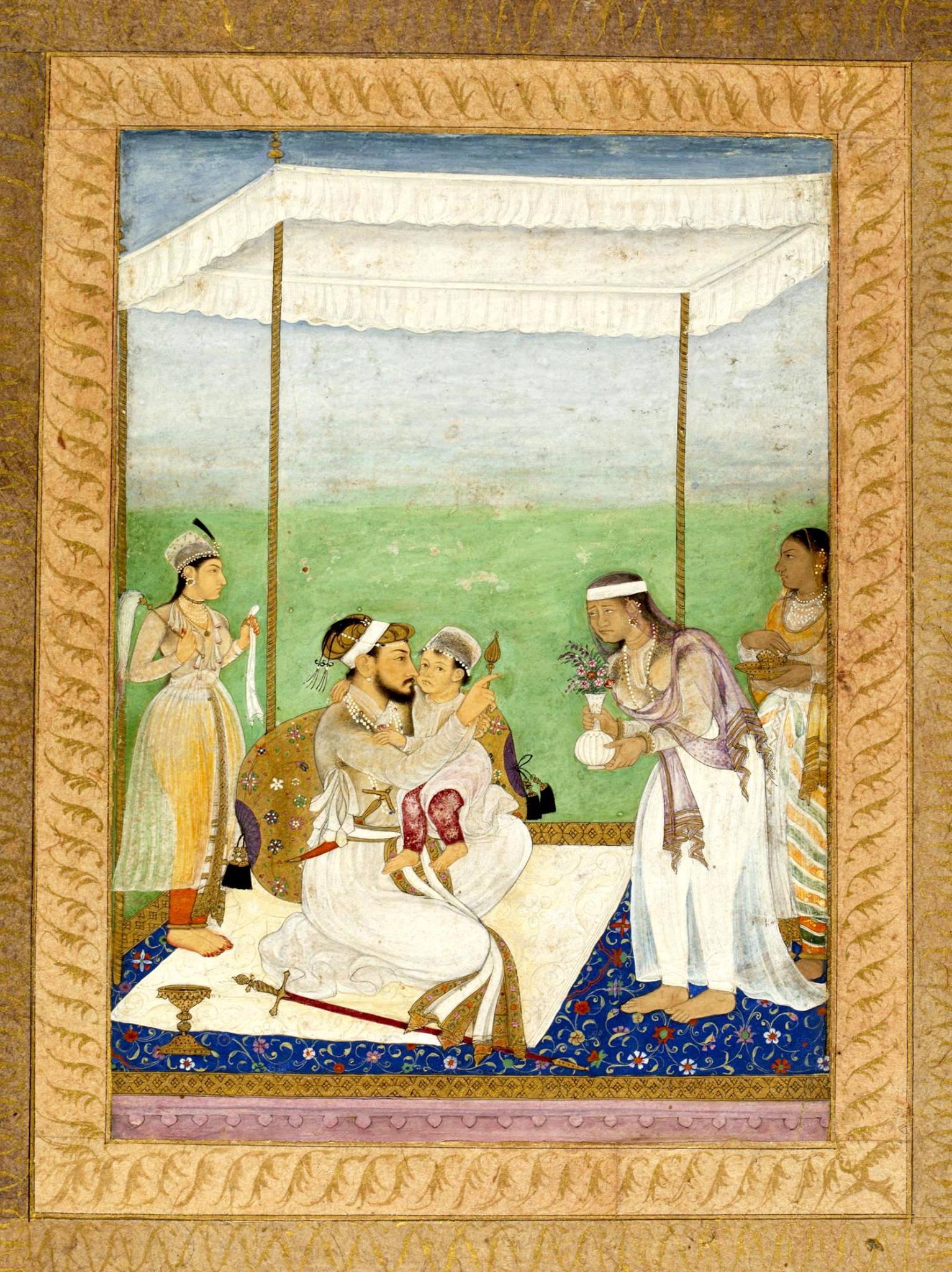 Shah Jahan seated under a canopy
