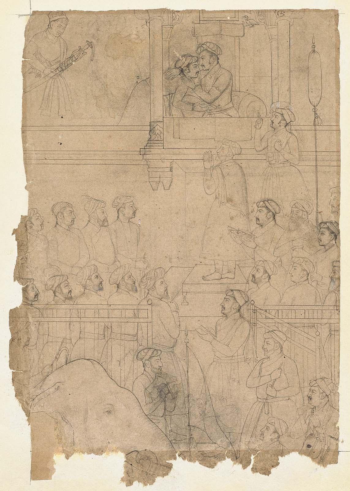 Jahangir in Darbar, Receives Prince Khurram at Ajmer Upon His Return from the Campaign in Mewar