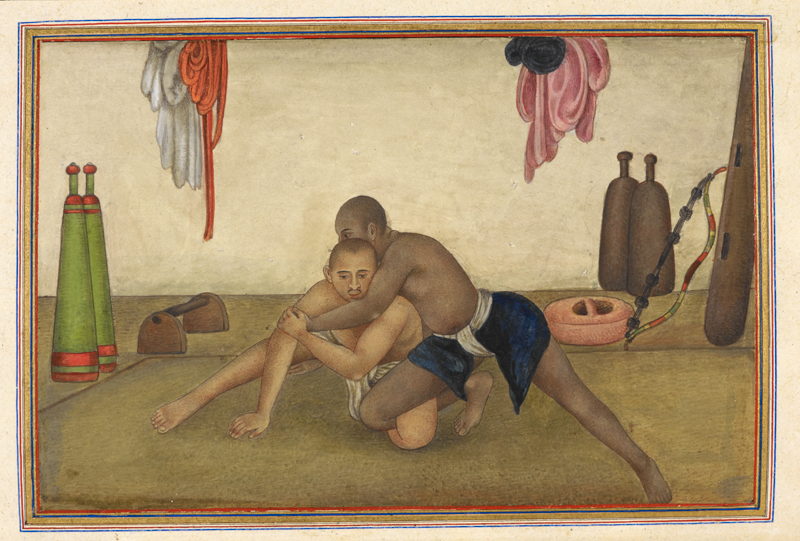 Two men wrestling, from Tashrih al-aqvam