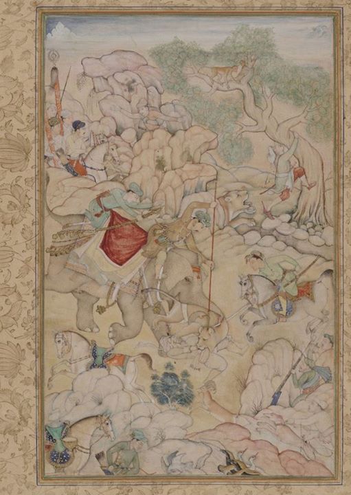 Jahangir kills a lioness savaging a huntsman