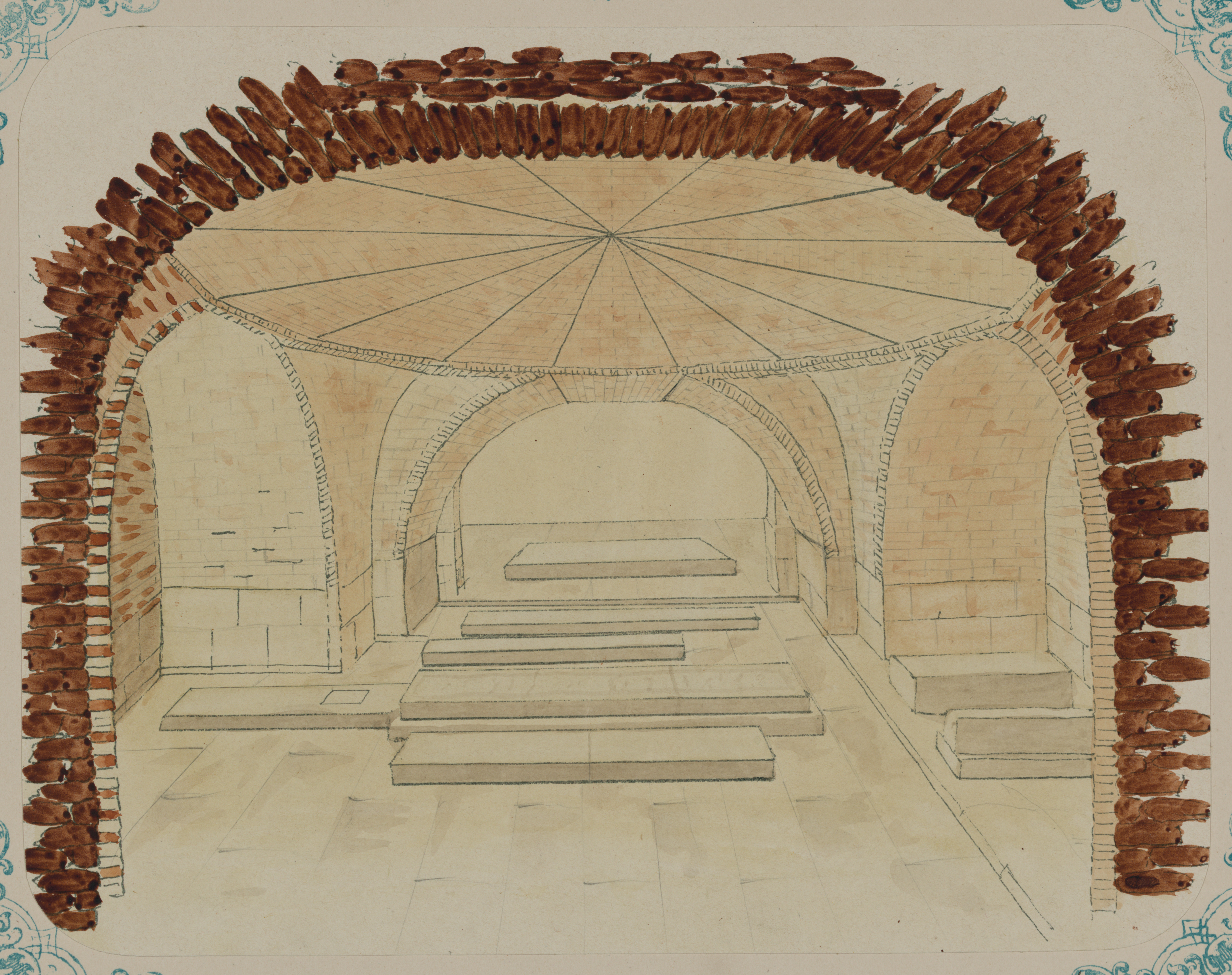 Samarkandskiia drevnosti. Mavzolei Emira Timura-Kuragana, (Gur'-emi [sic]). Vnutrennost' mavzoleia. Vid famil'nago sklepa (dakhme) Tamerlana