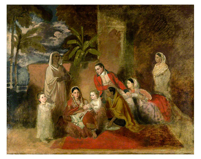 Major William Palmer with His Second Wife, the Mughal Princess Bibi Faiz Bakhsh By Johann Zoffany
