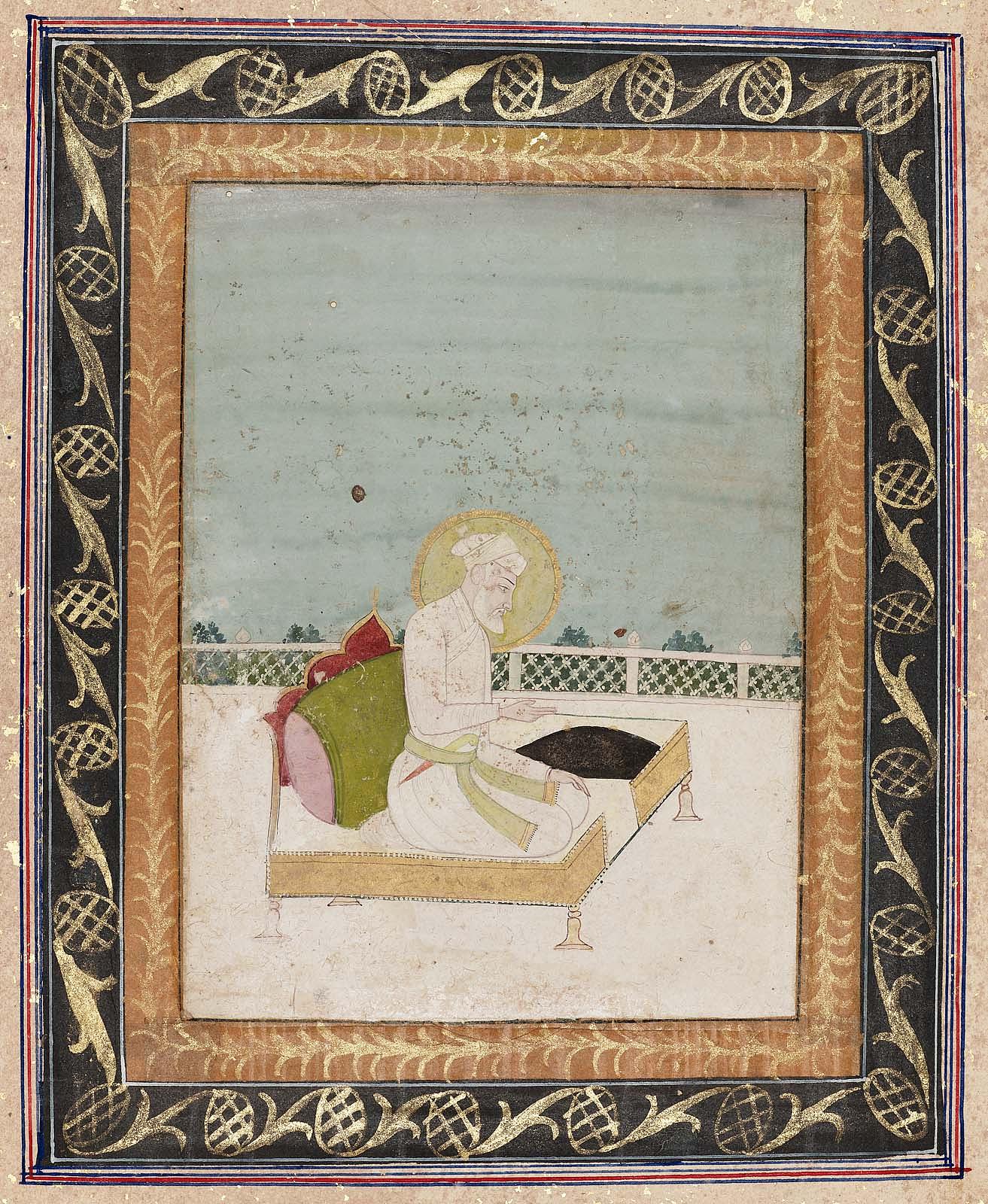 Portrait of Aurangzeb, seated on gold throne