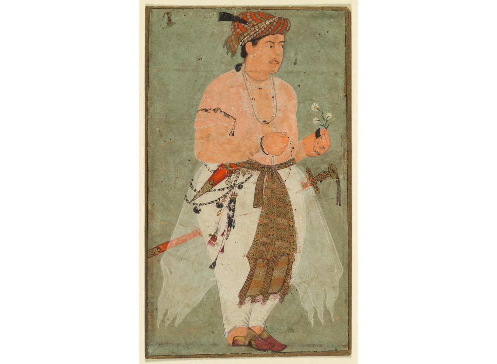 A Mughal Prince, Perhaps Danyal, Holding a Sprig of Flowers