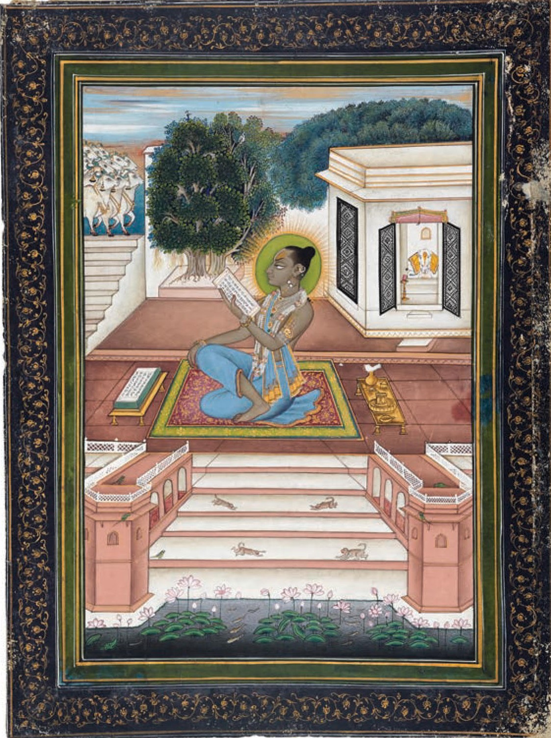 Gokulnathji reciting from a manuscript