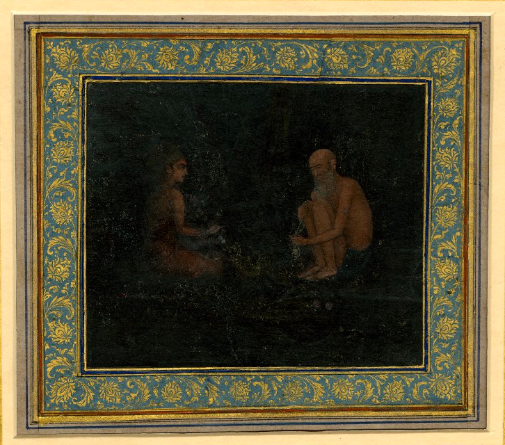 Woman playing vina to Miyan Sari at night