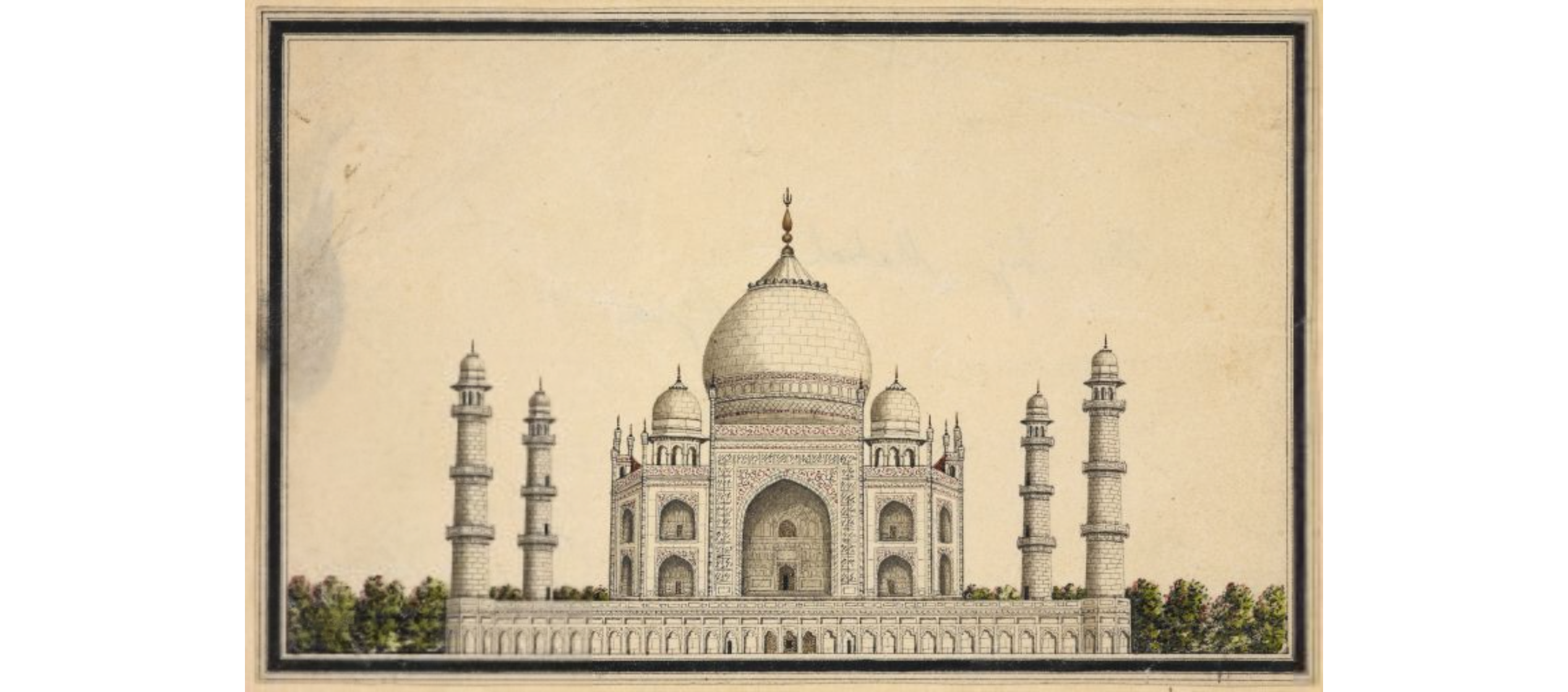 Taj Mahal, Agra, with trees on either side